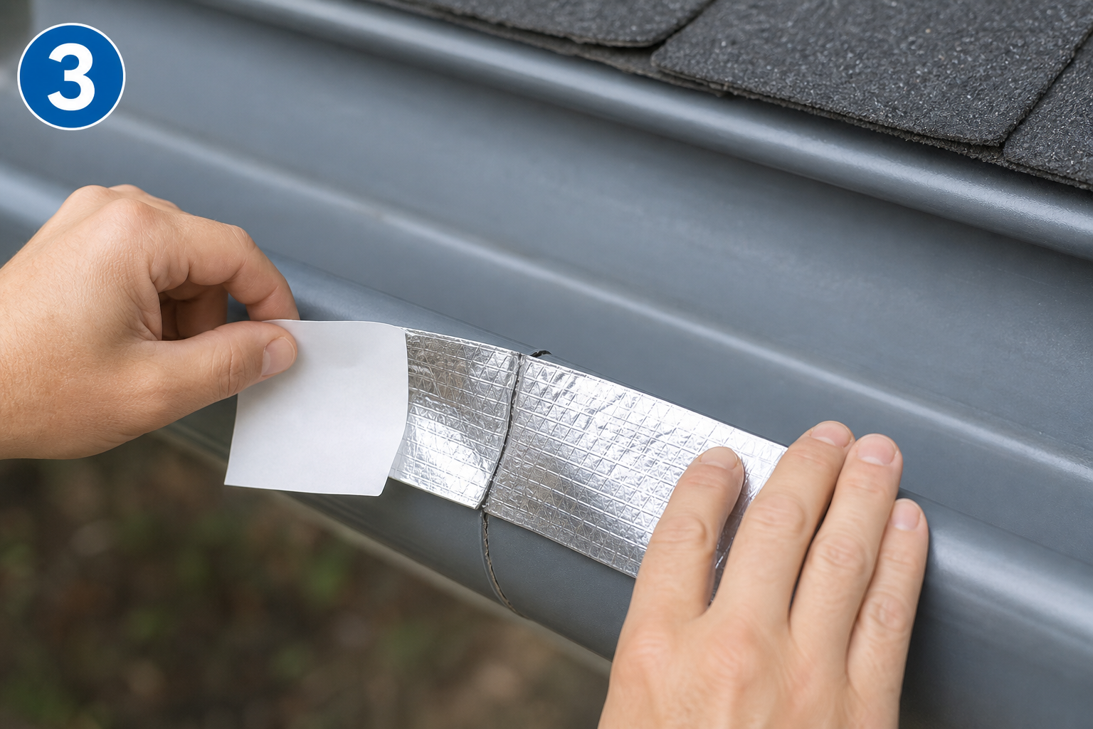 Applying FasVix butyl tape along a gutter seam